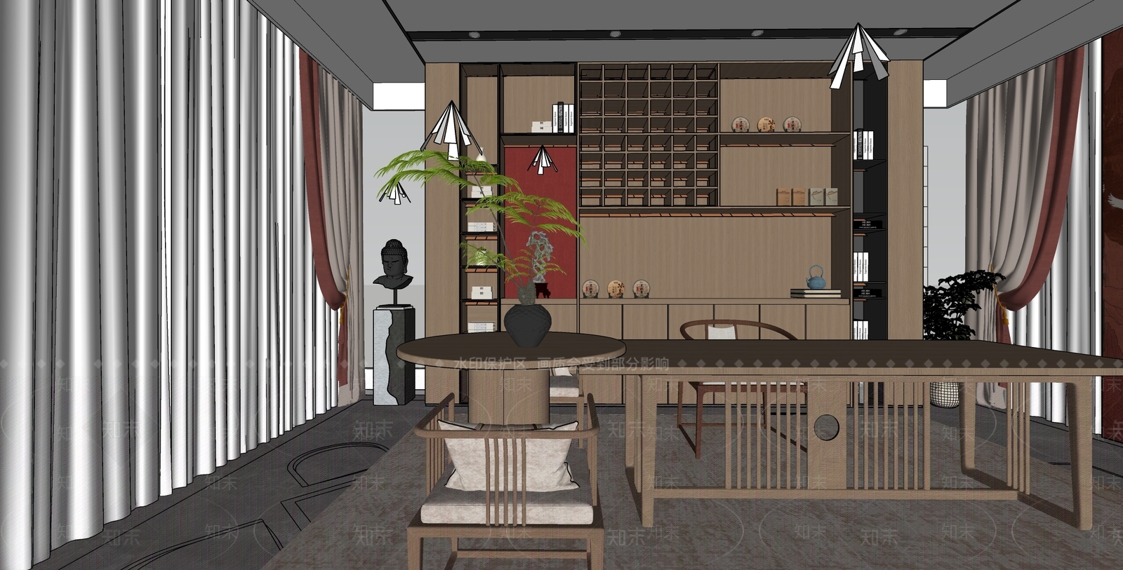 新中式禅意其他办公区域SU模型下载【ID:1197323622】
