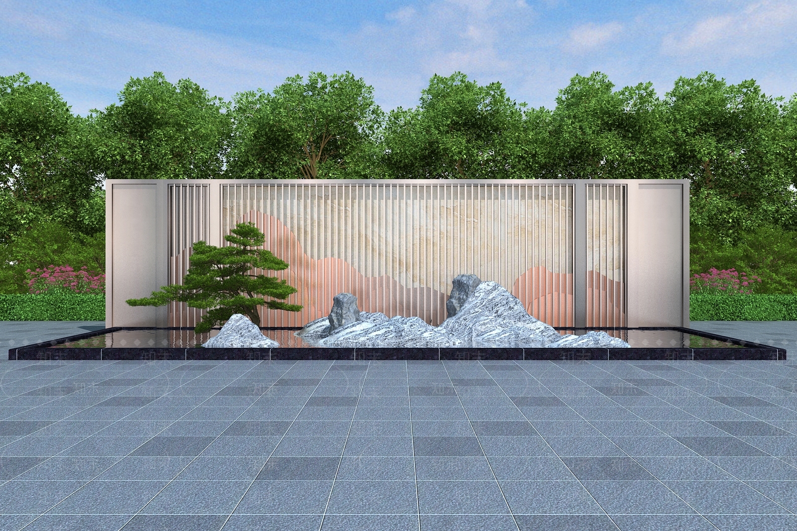 新中式中式景墙3D模型下载【ID:1197332394】