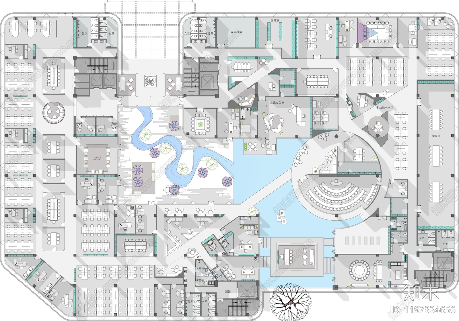 现代整体办公空间施工图下载【ID:1197334656】