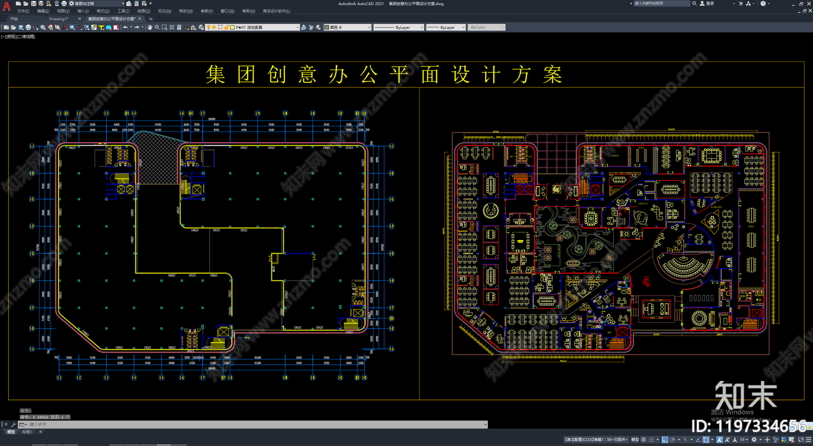 现代整体办公空间cad施工图下载【ID:1197334656】