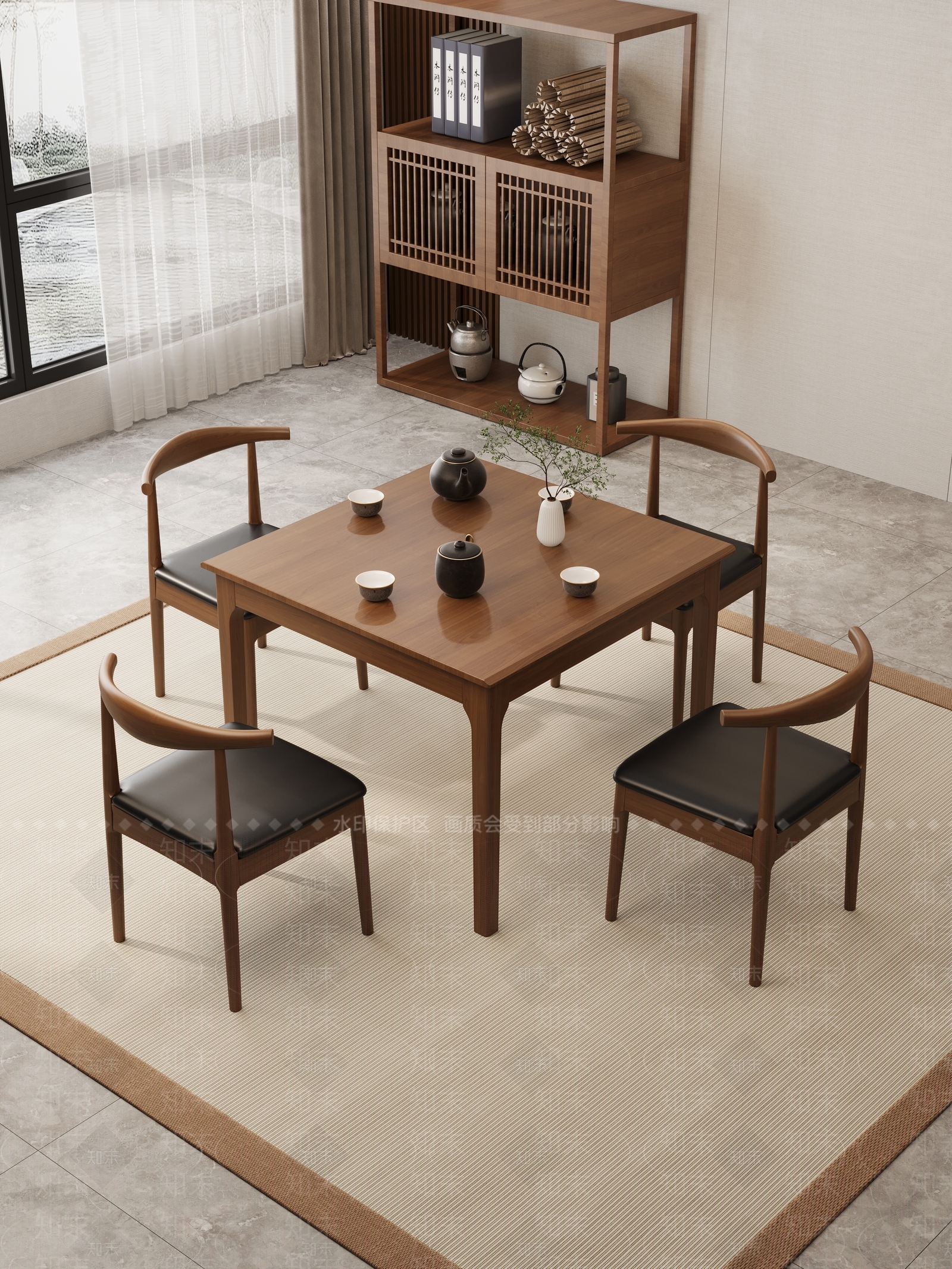 原木侘寂餐桌3D模型下载【ID:1197336428】