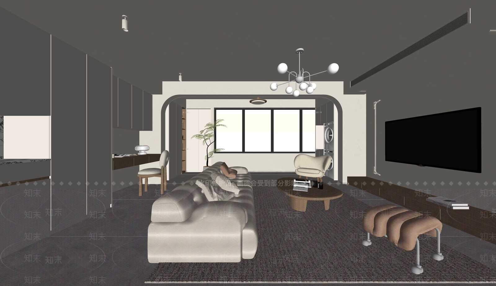 奶油家居客厅SU模型下载【ID:1197354090】