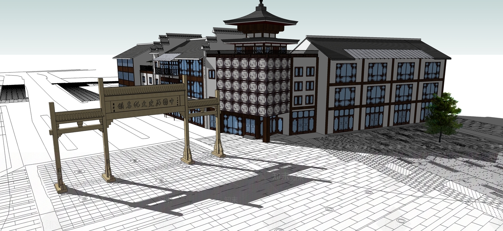 中式古建筑SU模型下载【ID:1197359103】