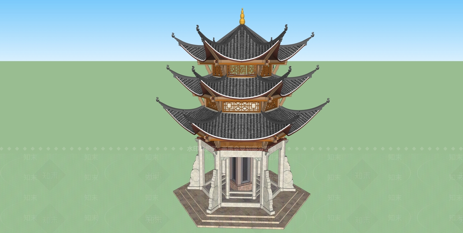 中式古建筑SU模型下载【ID:1197361569】