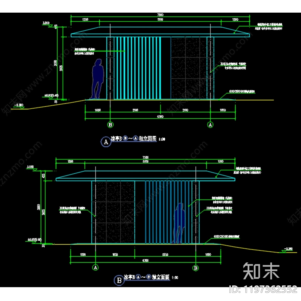 售楼处景观cad施工图下载【ID:1197362552】