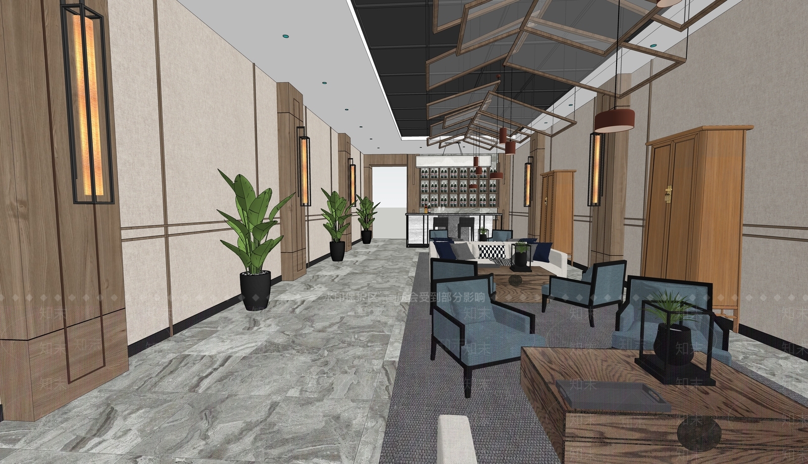新中式其他酒店空间SU模型下载【ID:1197364208】