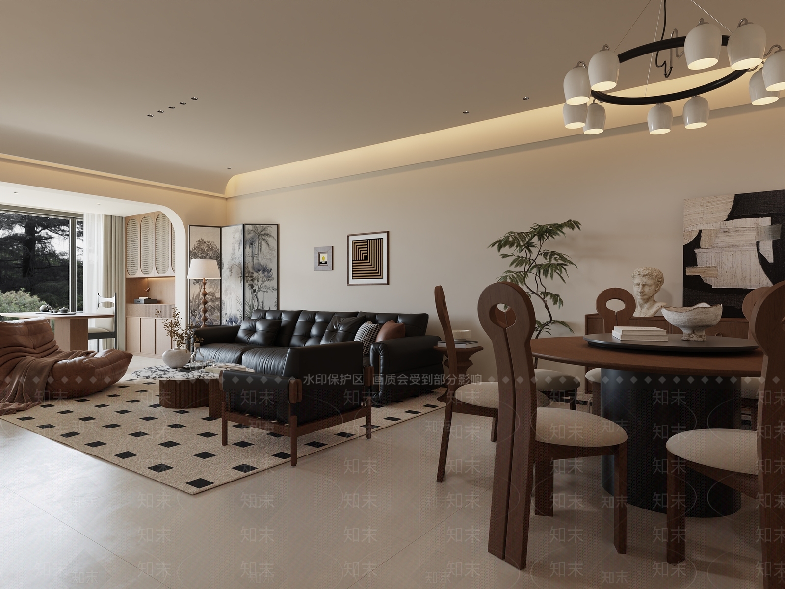 复古侘寂家居客厅3D模型下载【ID:1197417101】