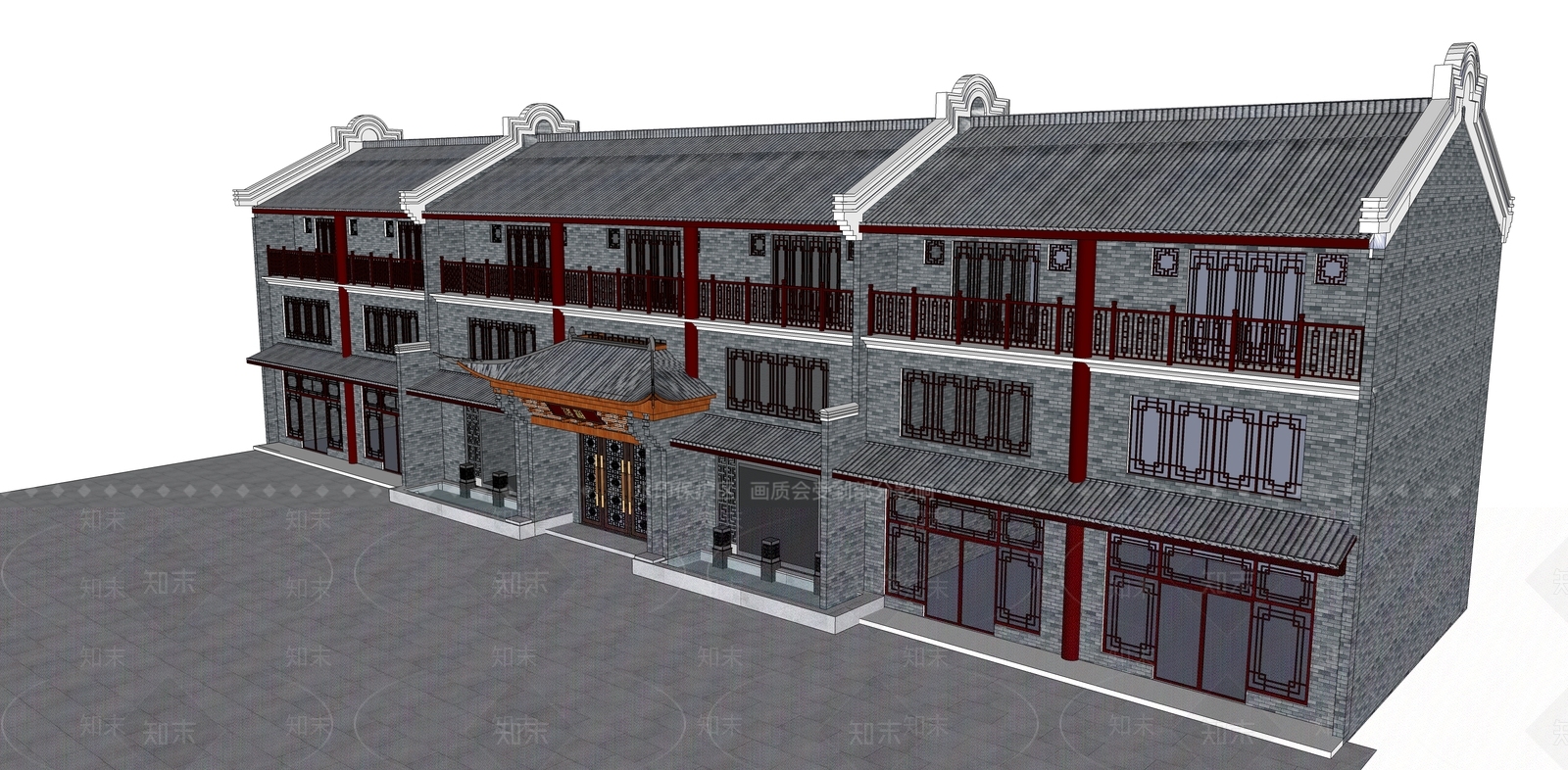 中式古建筑SU模型下载【ID:1197370629】