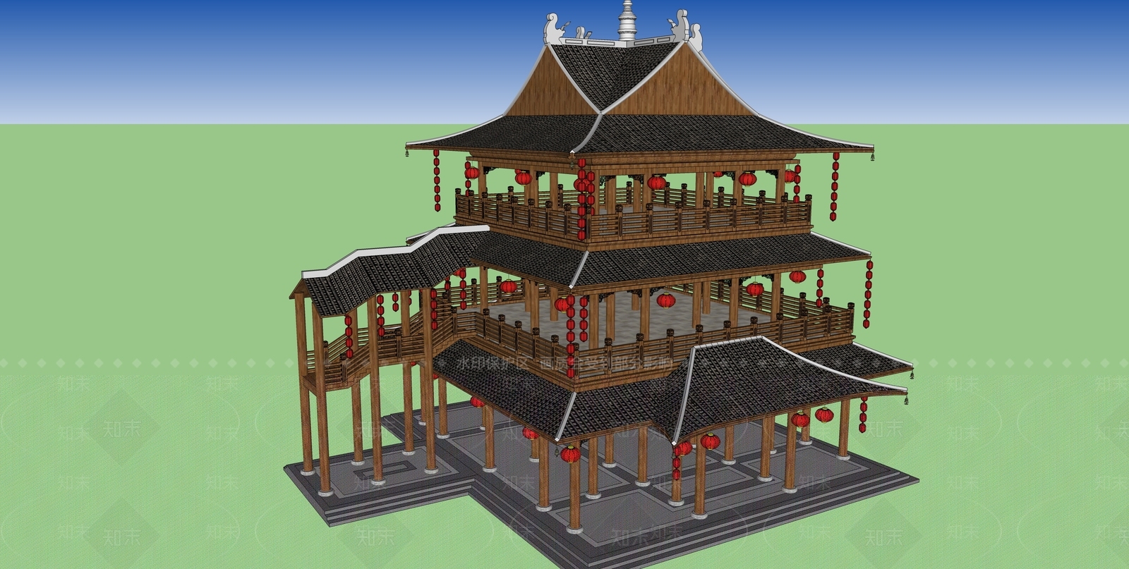 中式古建筑SU模型下载【ID:1197372219】