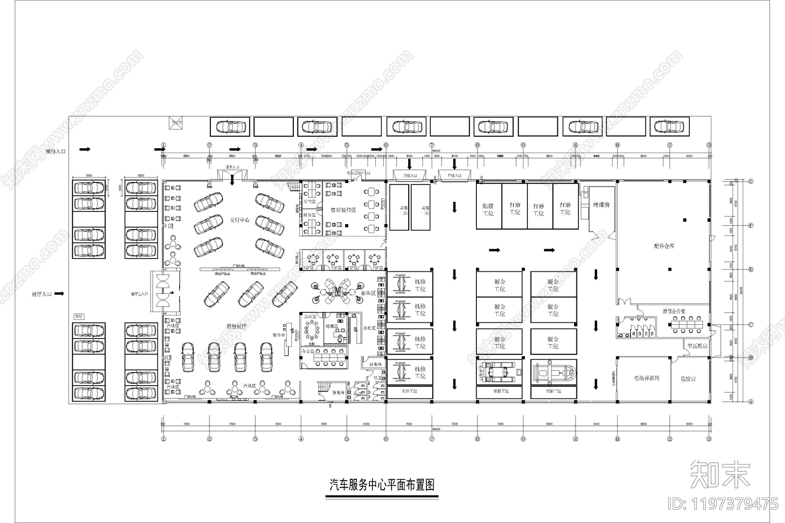 现代4s店cad施工图下载【ID:1197379475】