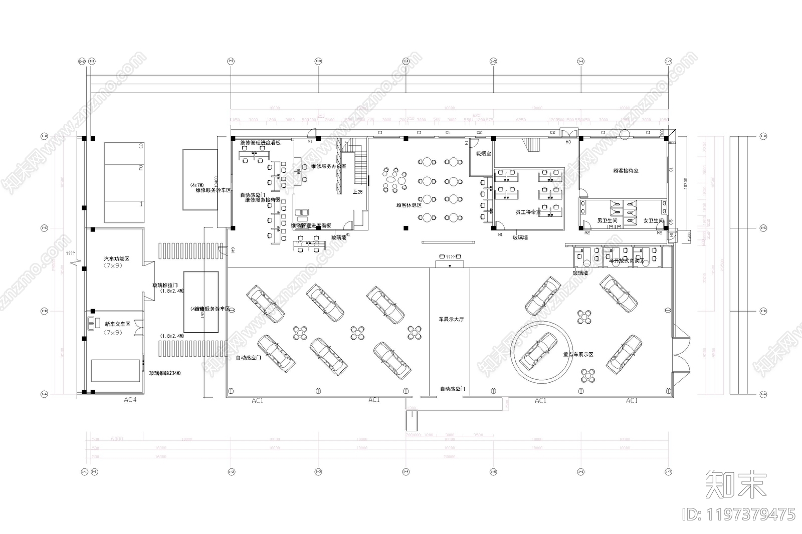 现代4s店cad施工图下载【ID:1197379475】