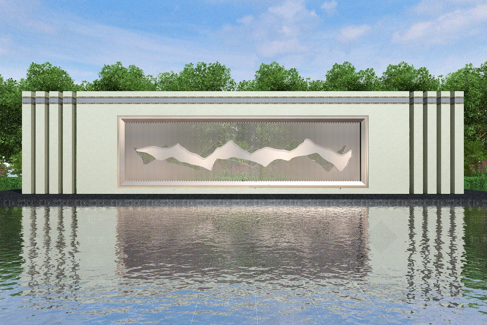 新中式中式景墙3D模型下载【ID:1197382126】