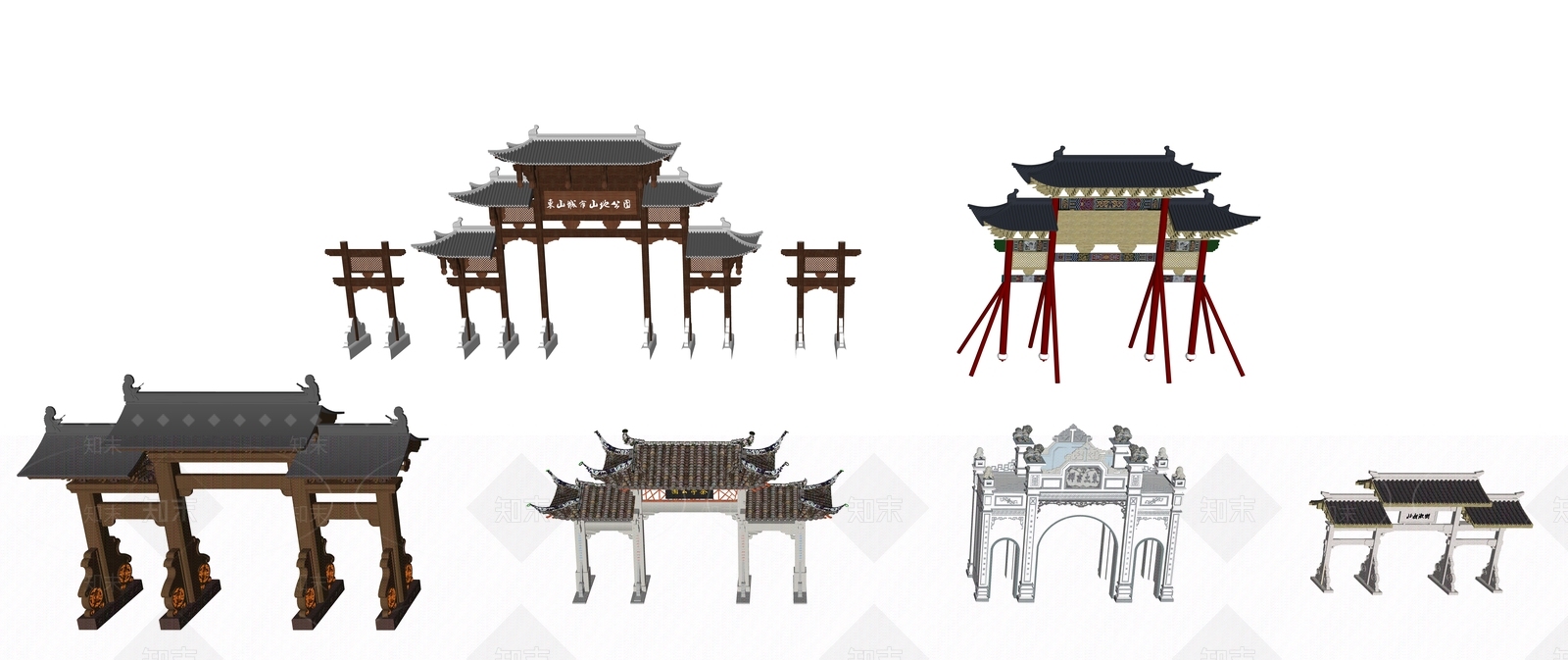新中式中式牌坊牌楼SU模型下载【ID:1197385543】