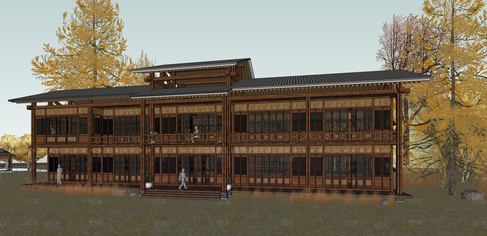中式古建筑SU模型下载【ID:1197386417】