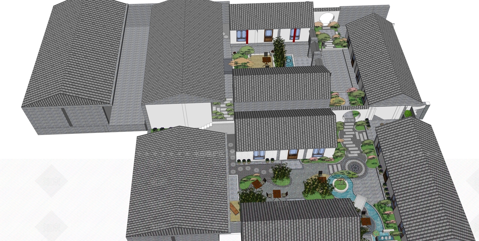 中式古建筑SU模型下载【ID:1197386727】