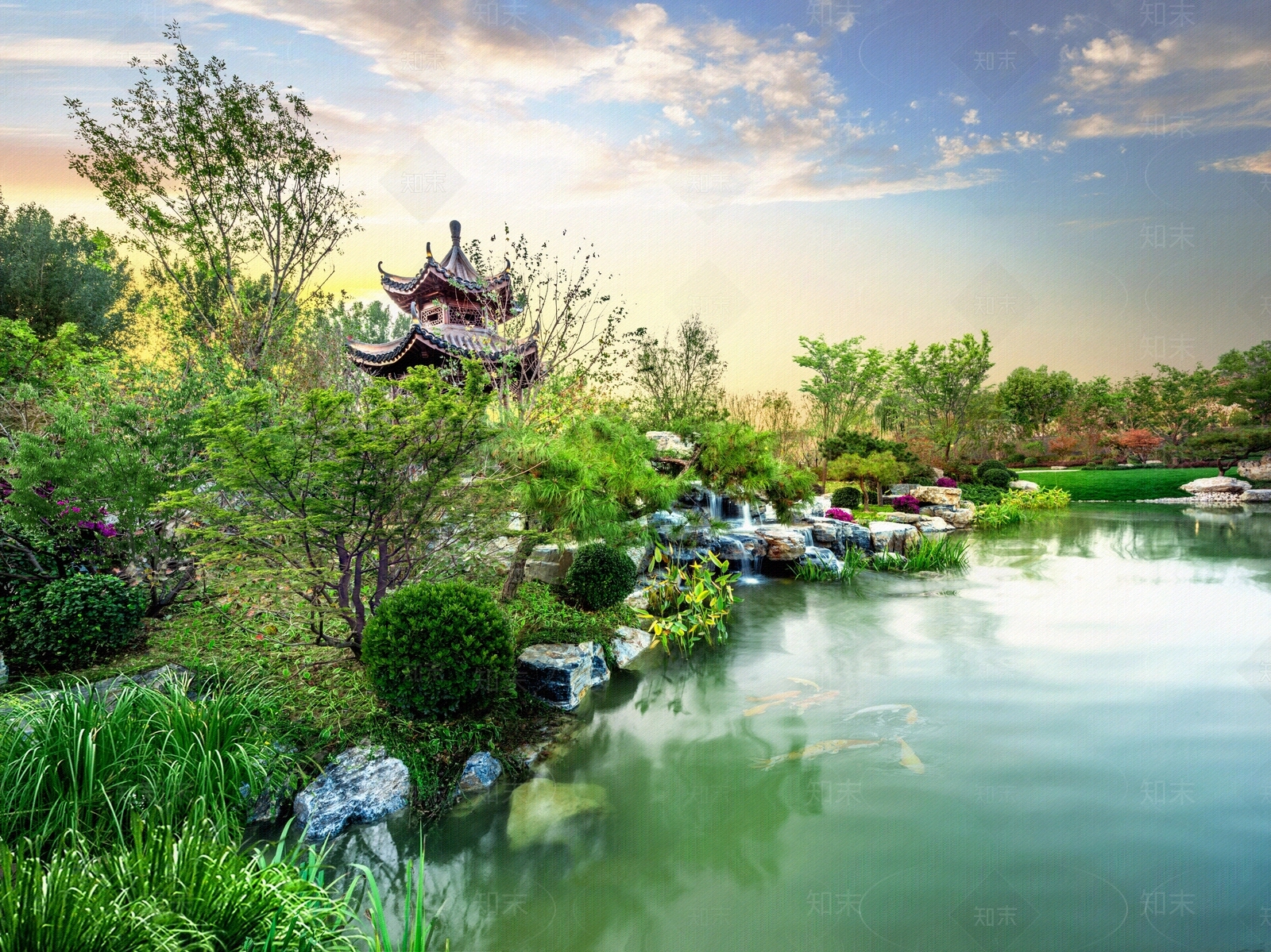 新中式中式小区外景贴图下载【ID:1197393560】