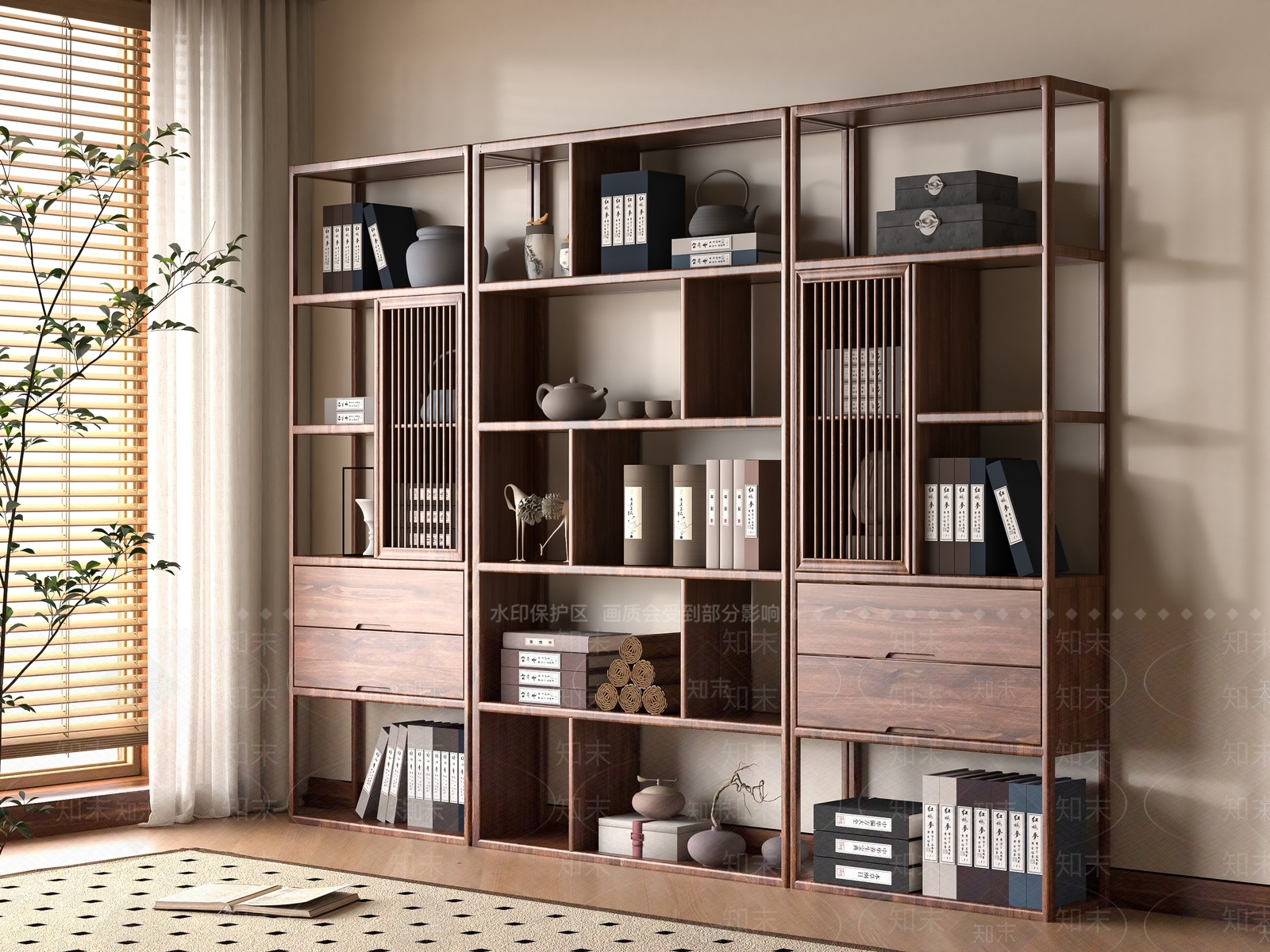 新中式博古架3D模型下载【ID:1197393527】
