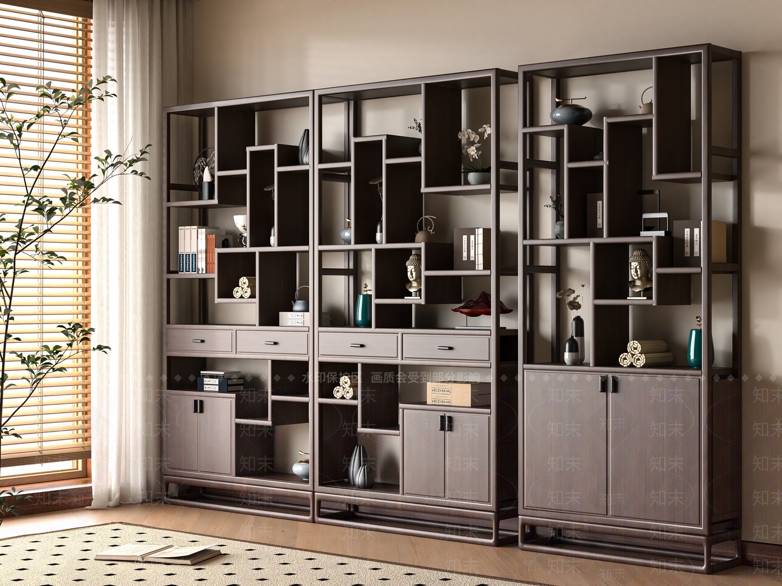 中式博古架3D模型下载【ID:1197393669】