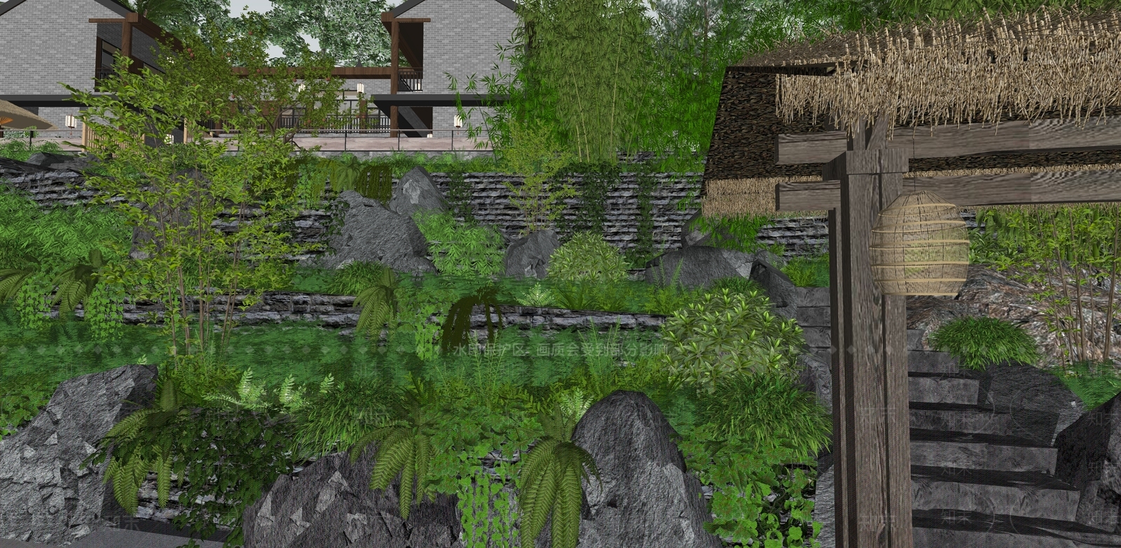 中式乡村庭院SU模型下载【ID:1197395486】
