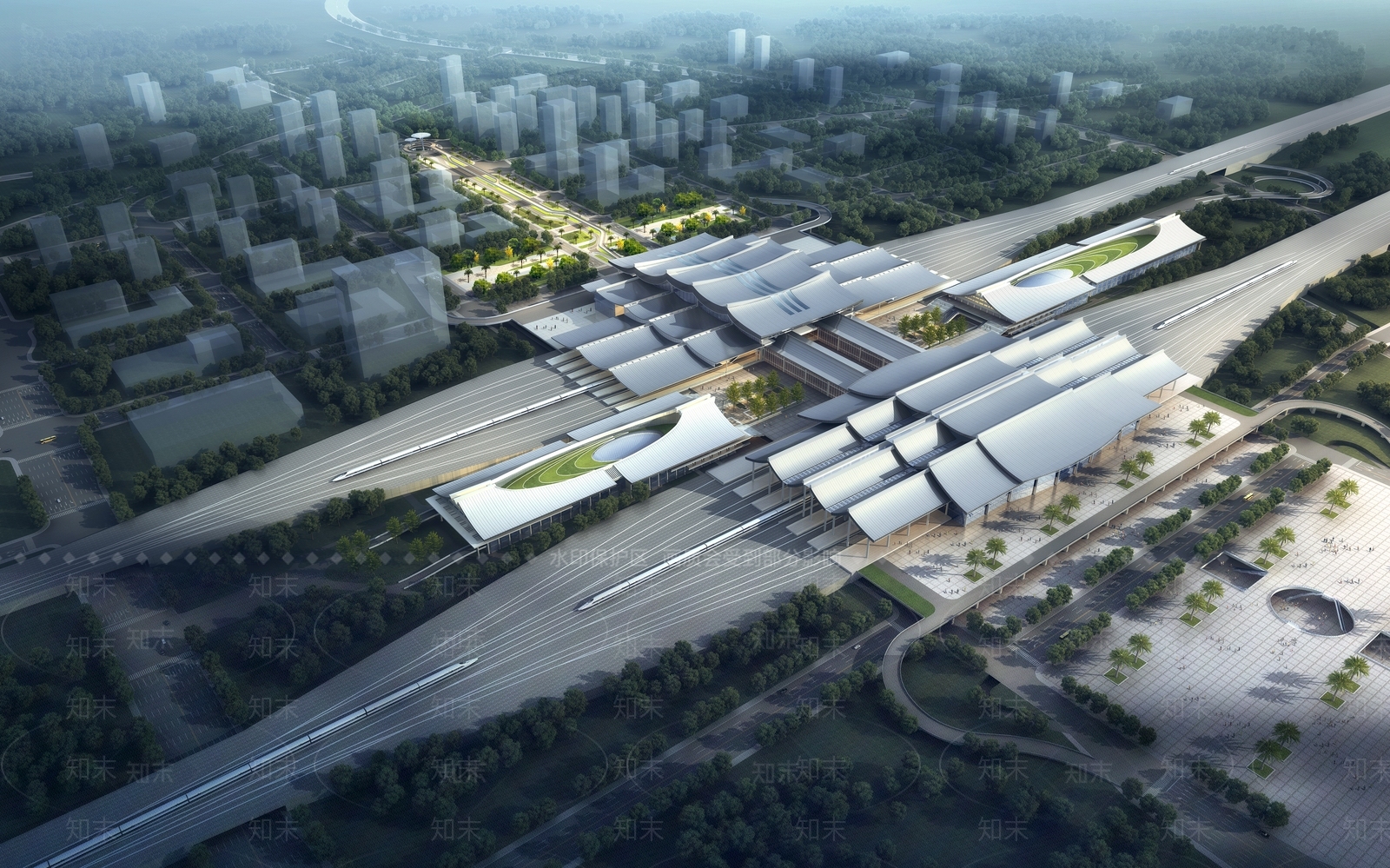 现代新中式火车站SU模型下载【ID:1197396639】