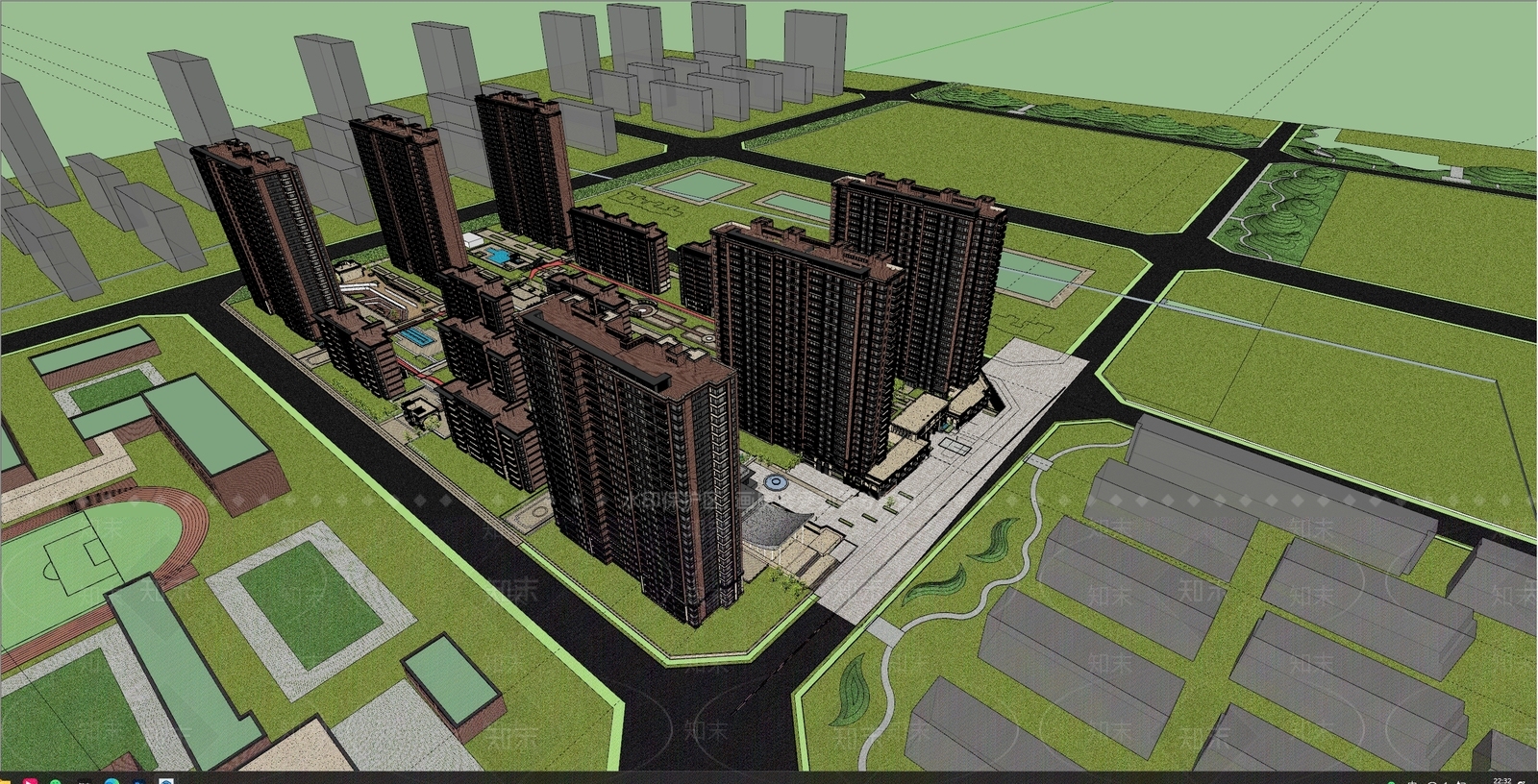 复古小区建筑SU模型下载【ID:1197399077】