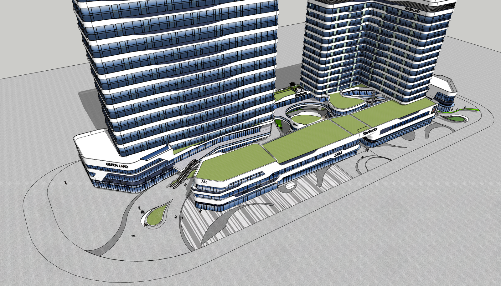 现代商场建筑SU模型下载【ID:1197402162】