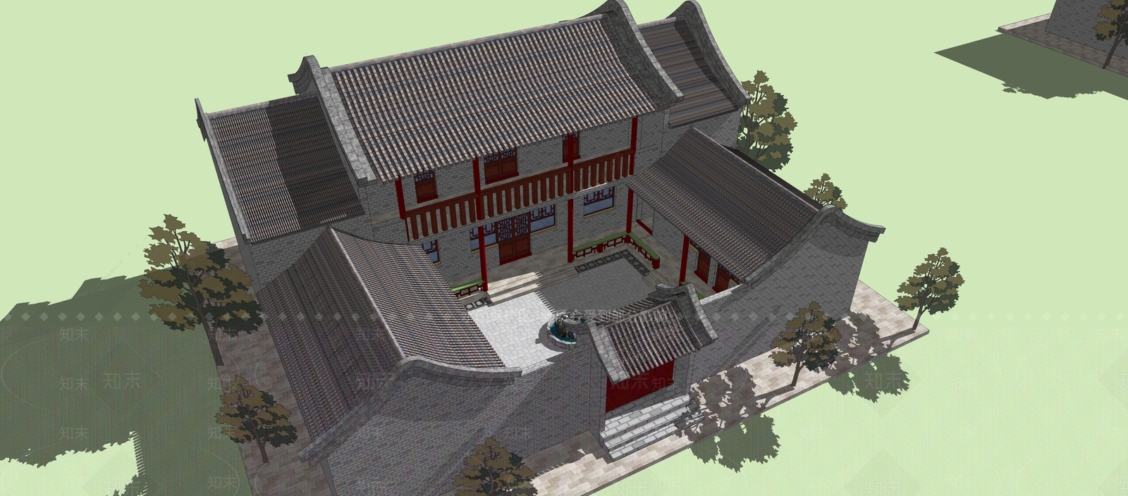 中式古建筑SU模型下载【ID:1197402643】