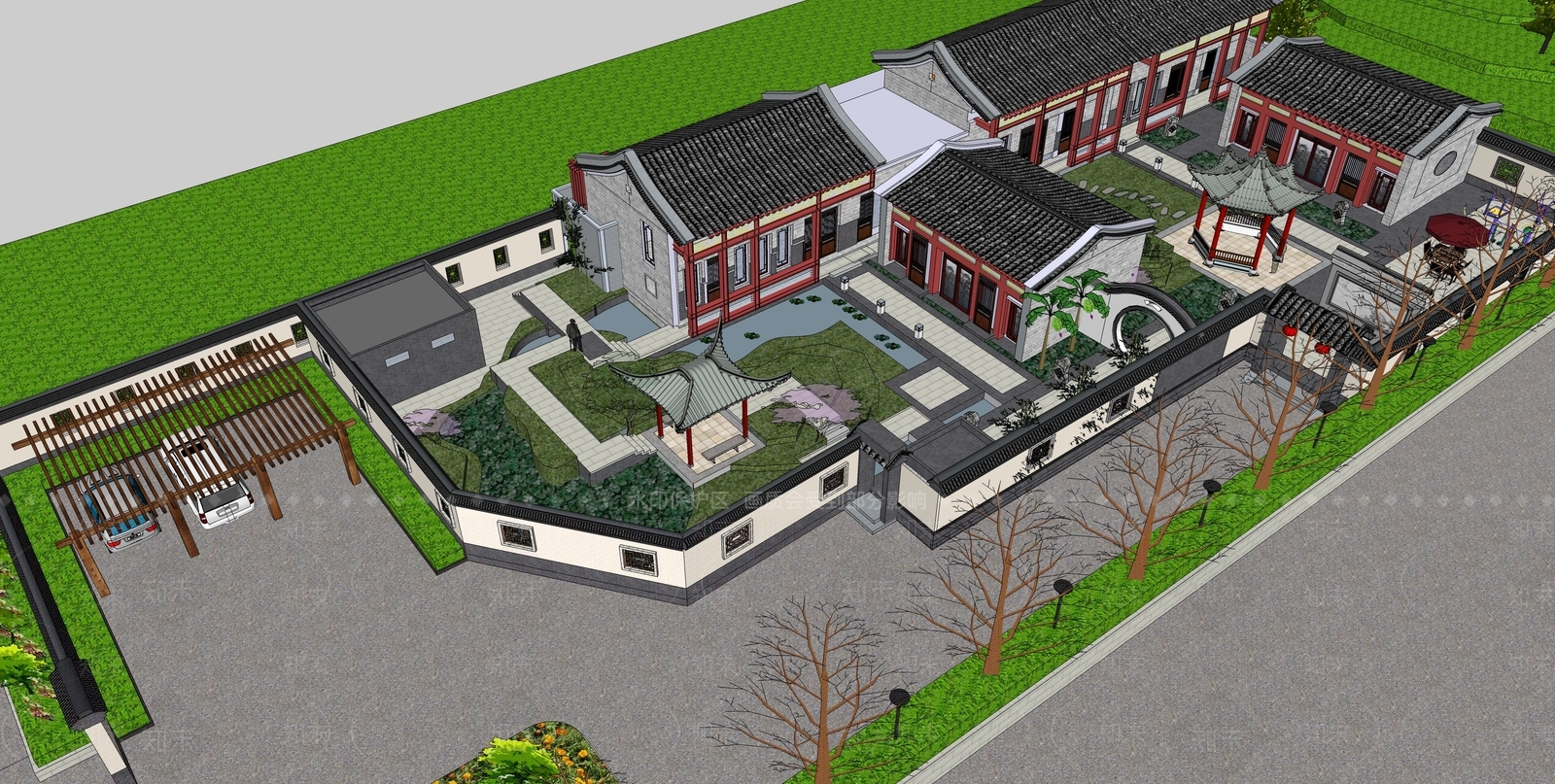 中式古建筑SU模型下载【ID:1197403826】