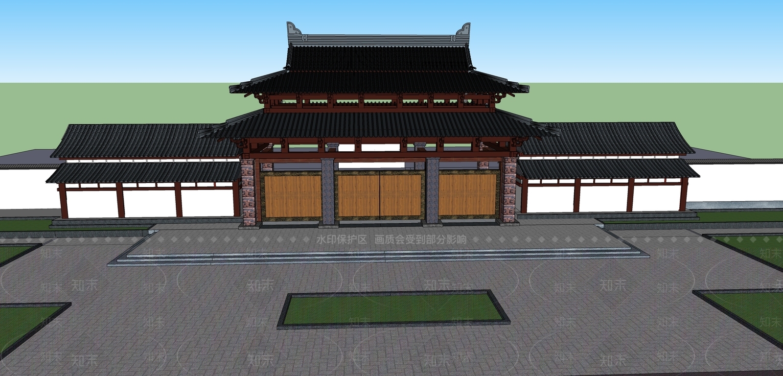 中式古建筑SU模型下载【ID:1197405162】