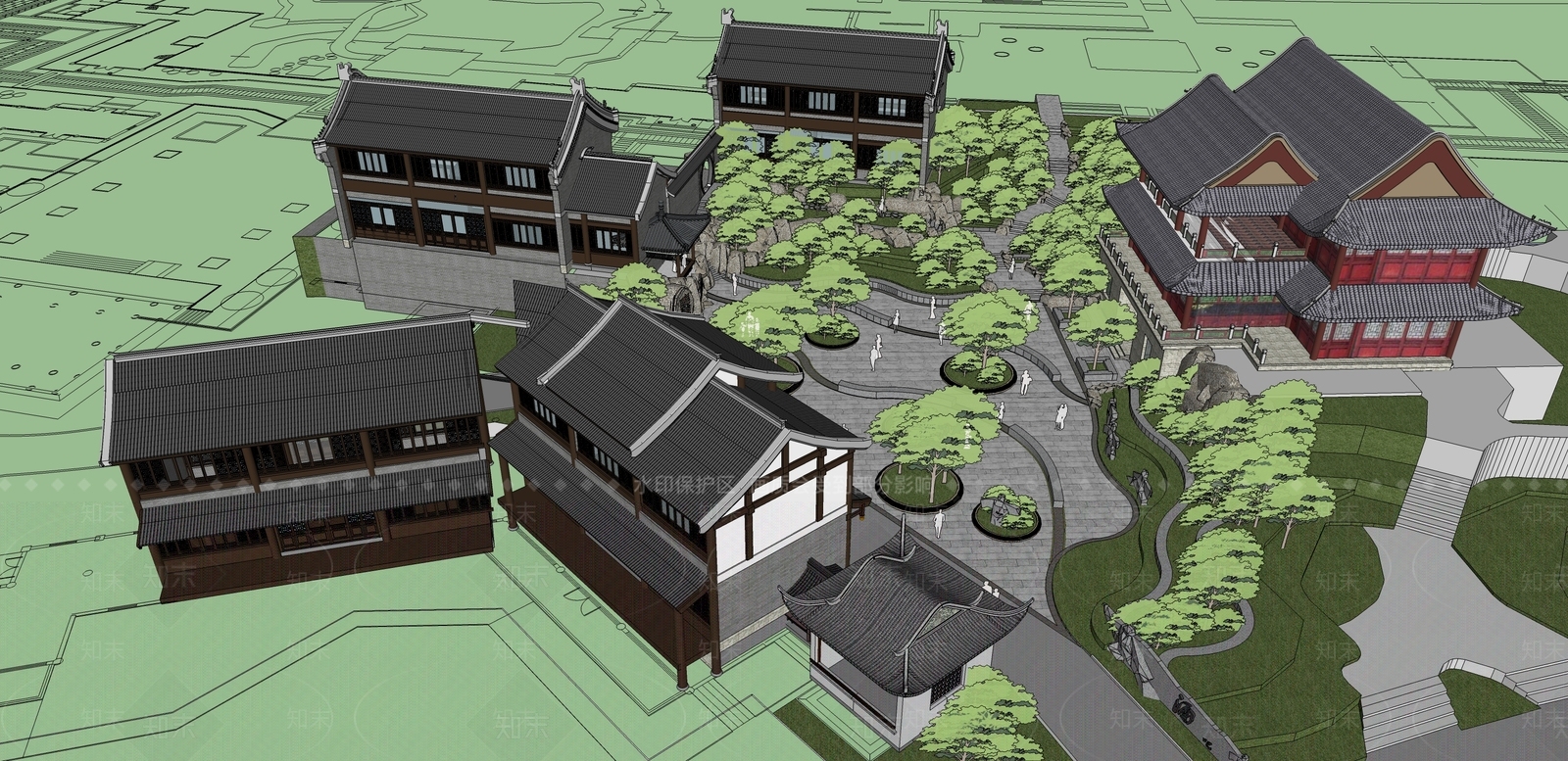 中式古建筑SU模型下载【ID:1197406073】