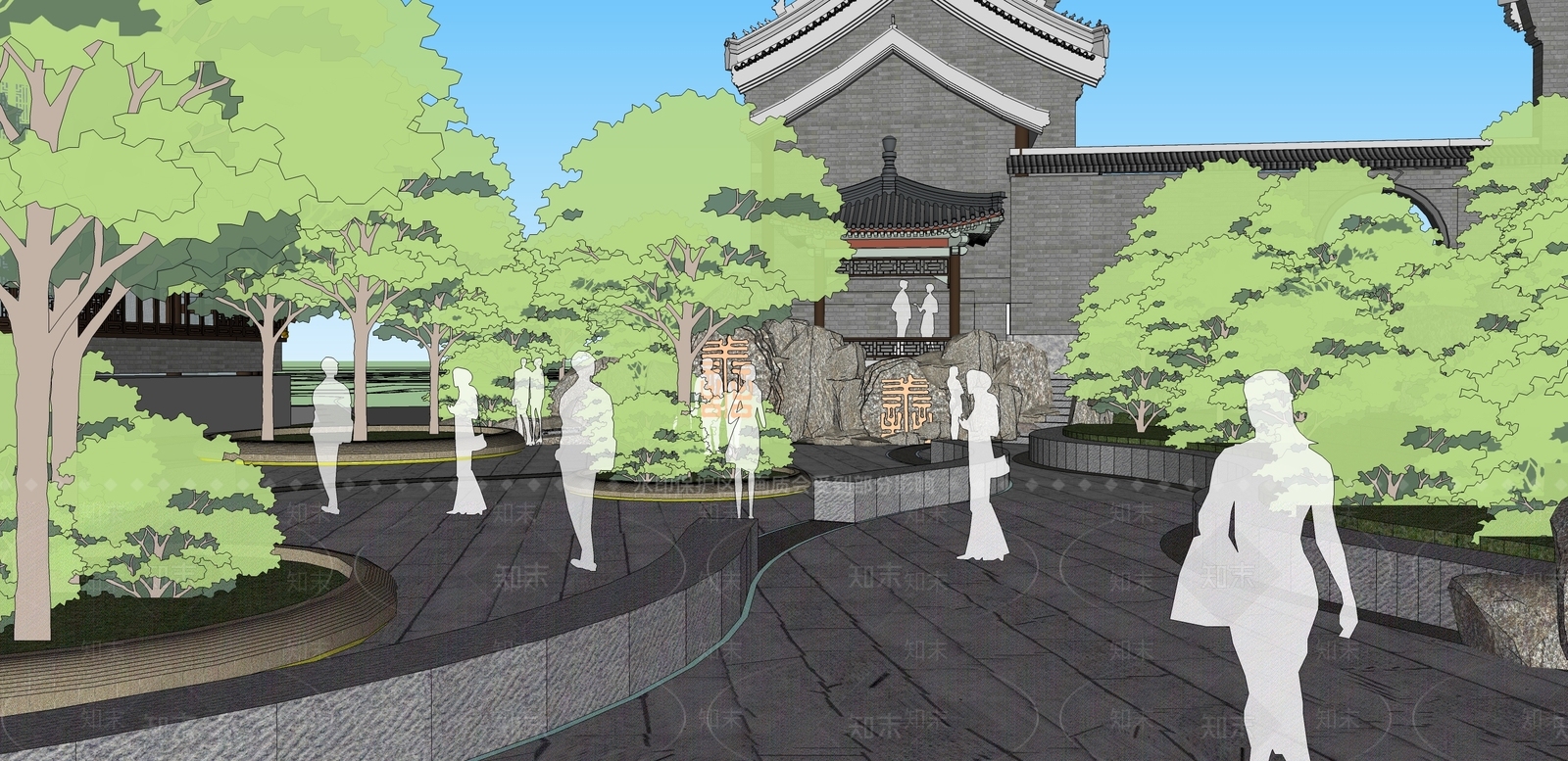 中式古建筑SU模型下载【ID:1197406073】