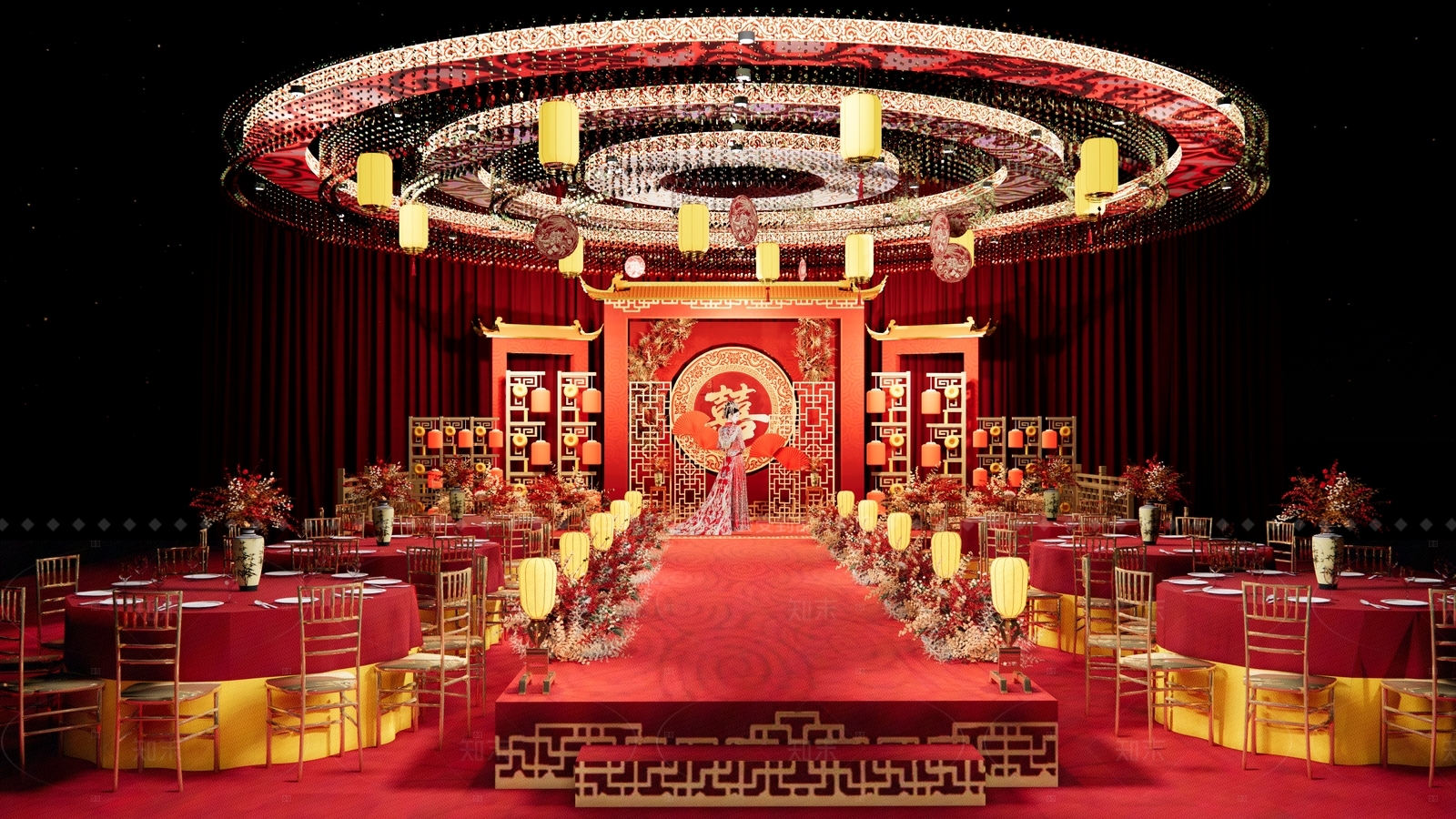 新中式宴会厅SU模型下载【ID:1215986905】