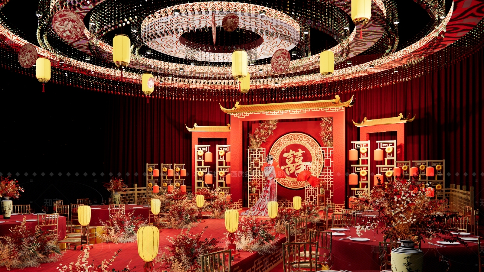 新中式中式宴会厅SU模型下载【ID:1197407426】