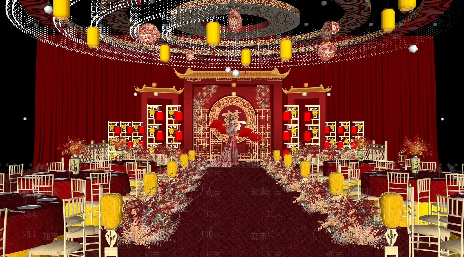 新中式中式宴会厅SU模型下载【ID:1197407426】