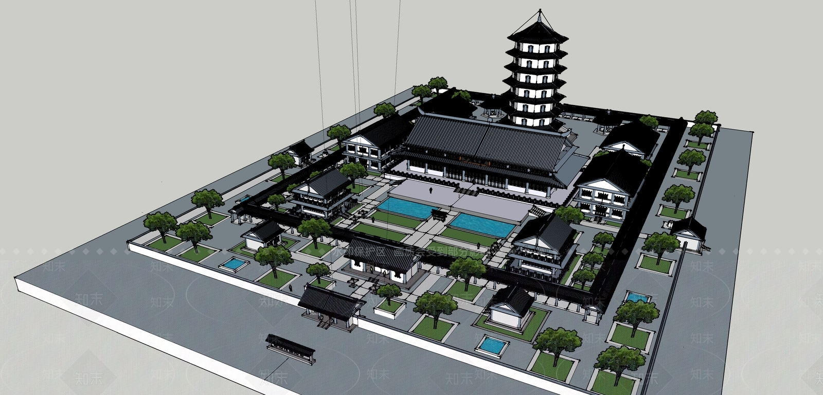 中式古建筑SU模型下载【ID:1197407812】