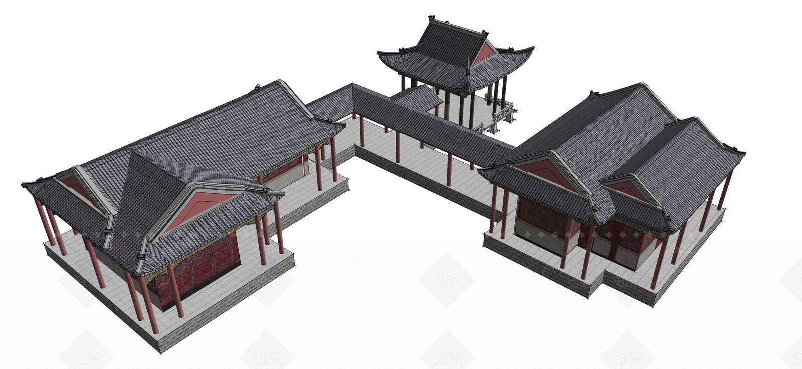 中式古建筑SU模型下载【ID:1197407945】