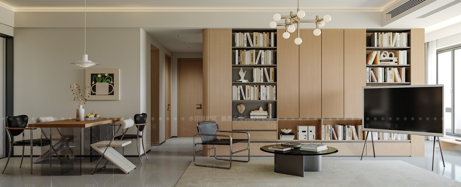 奶油原木客餐厅3D模型下载【ID:1197420716】