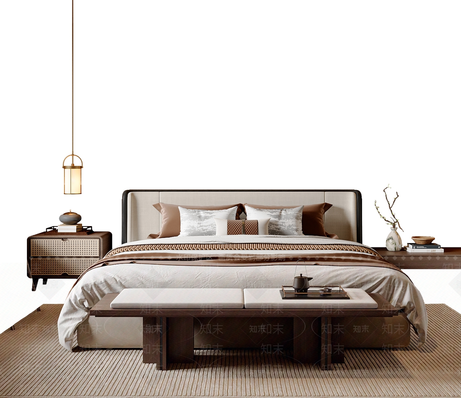 新中式中式双人床3D模型下载【ID:1197422165】