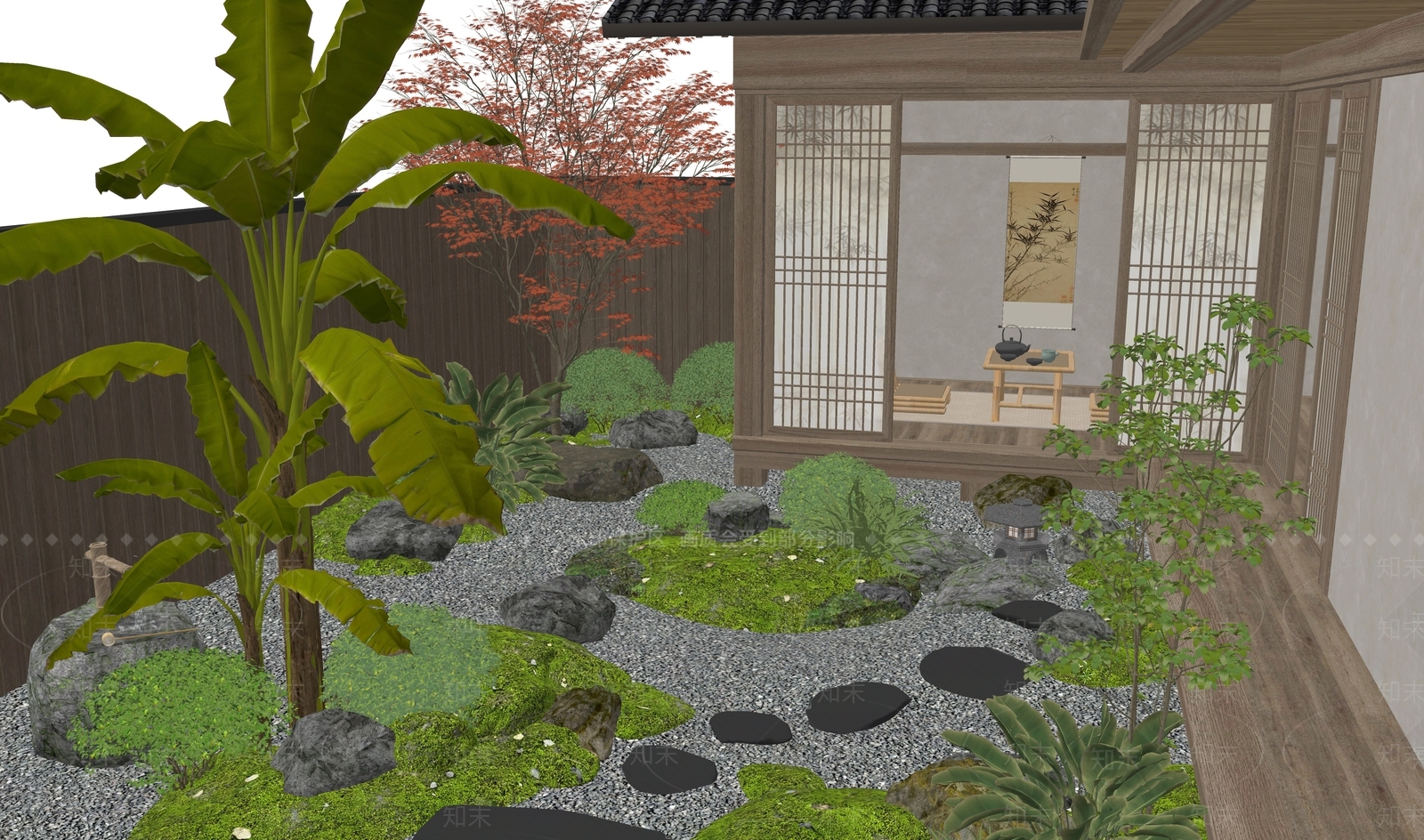 新中式日式乡村庭院SU模型下载【ID:1197422267】