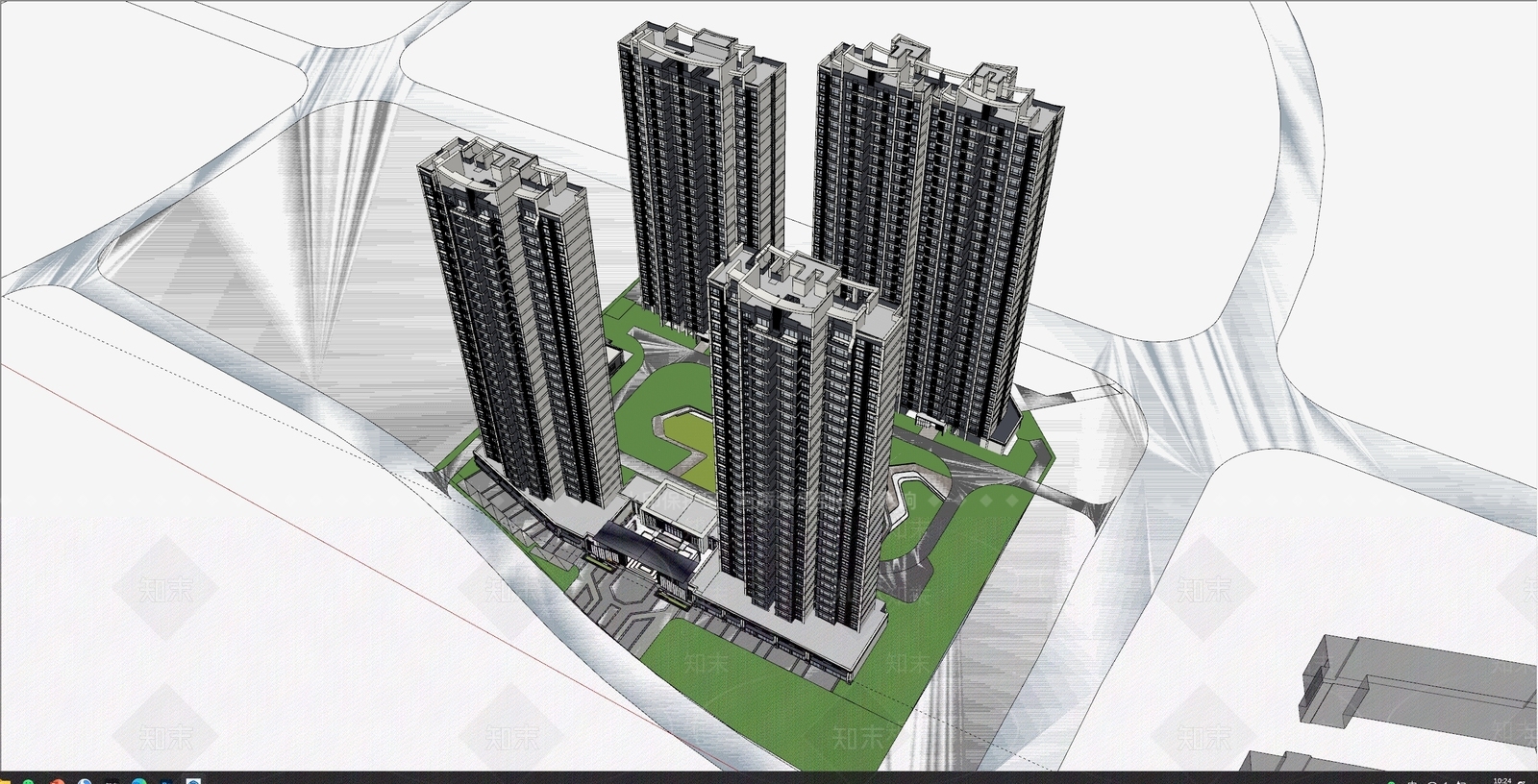 现代新中式小区建筑SU模型下载【ID:1197422703】