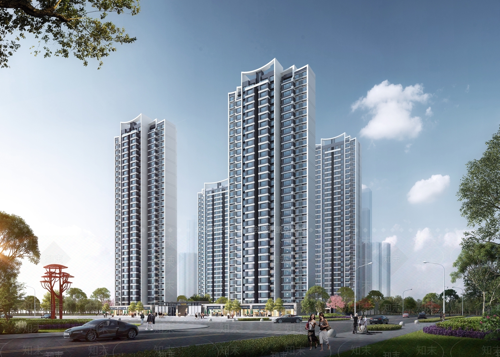 现代新中式小区建筑SU模型下载【ID:1197422703】