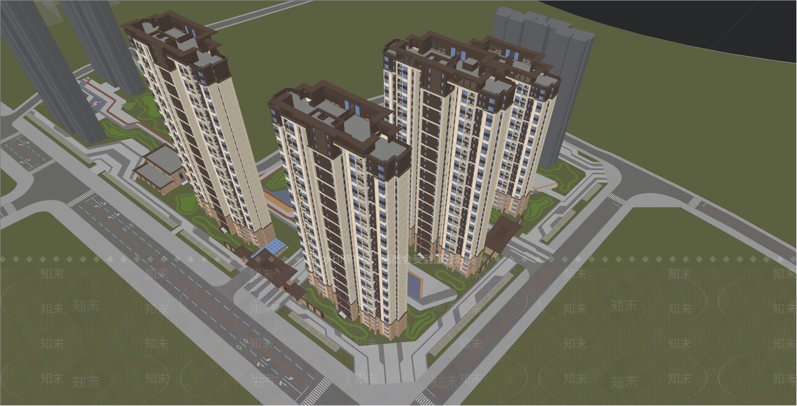 新中式小区建筑SU模型下载【ID:1197426948】