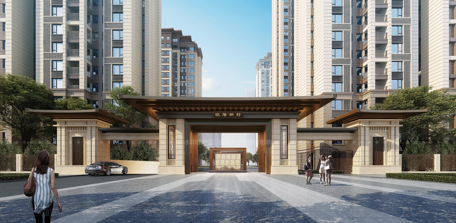 新中式小区建筑SU模型下载【ID:1197426948】