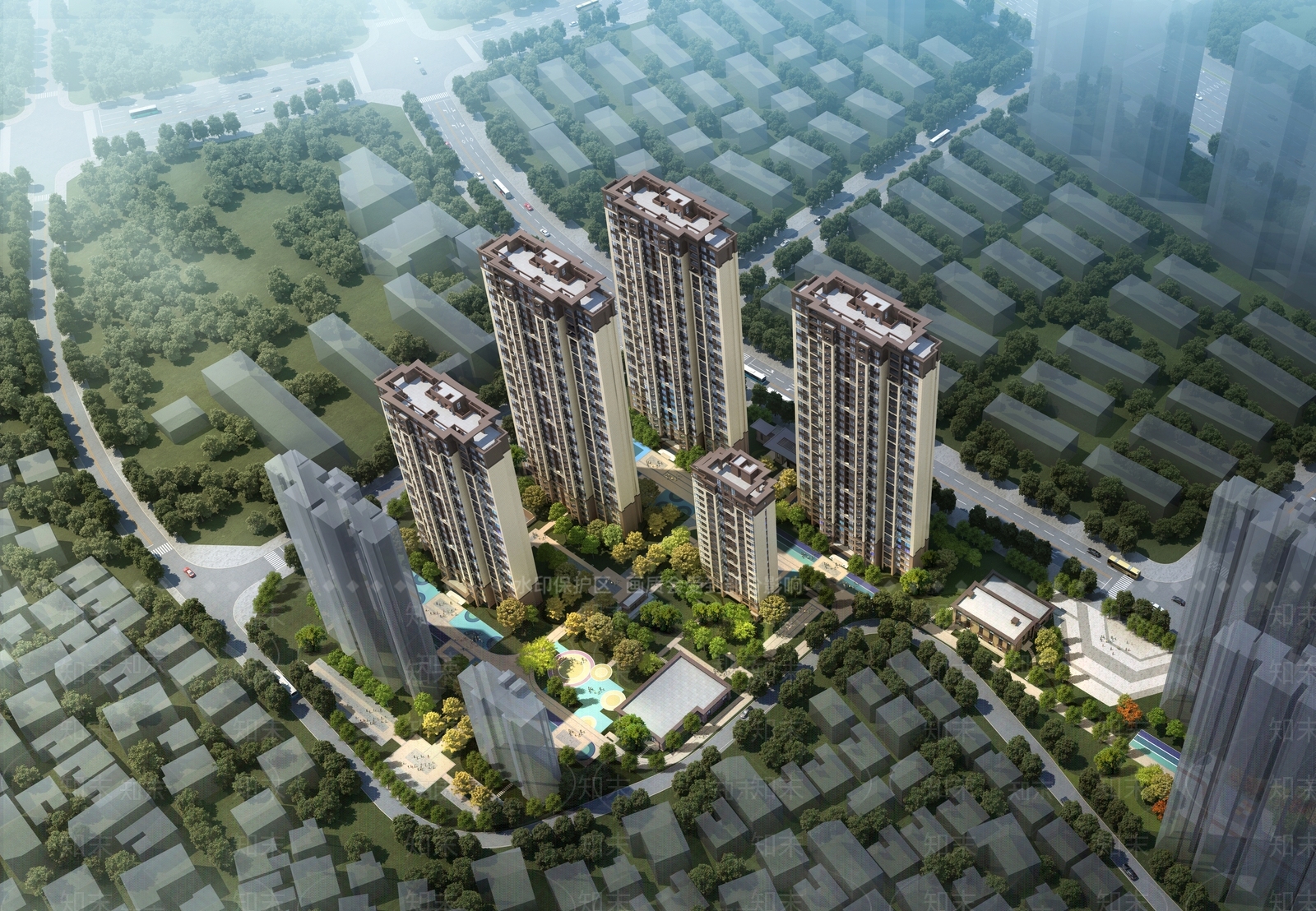 新中式小区建筑SU模型下载【ID:1197426948】