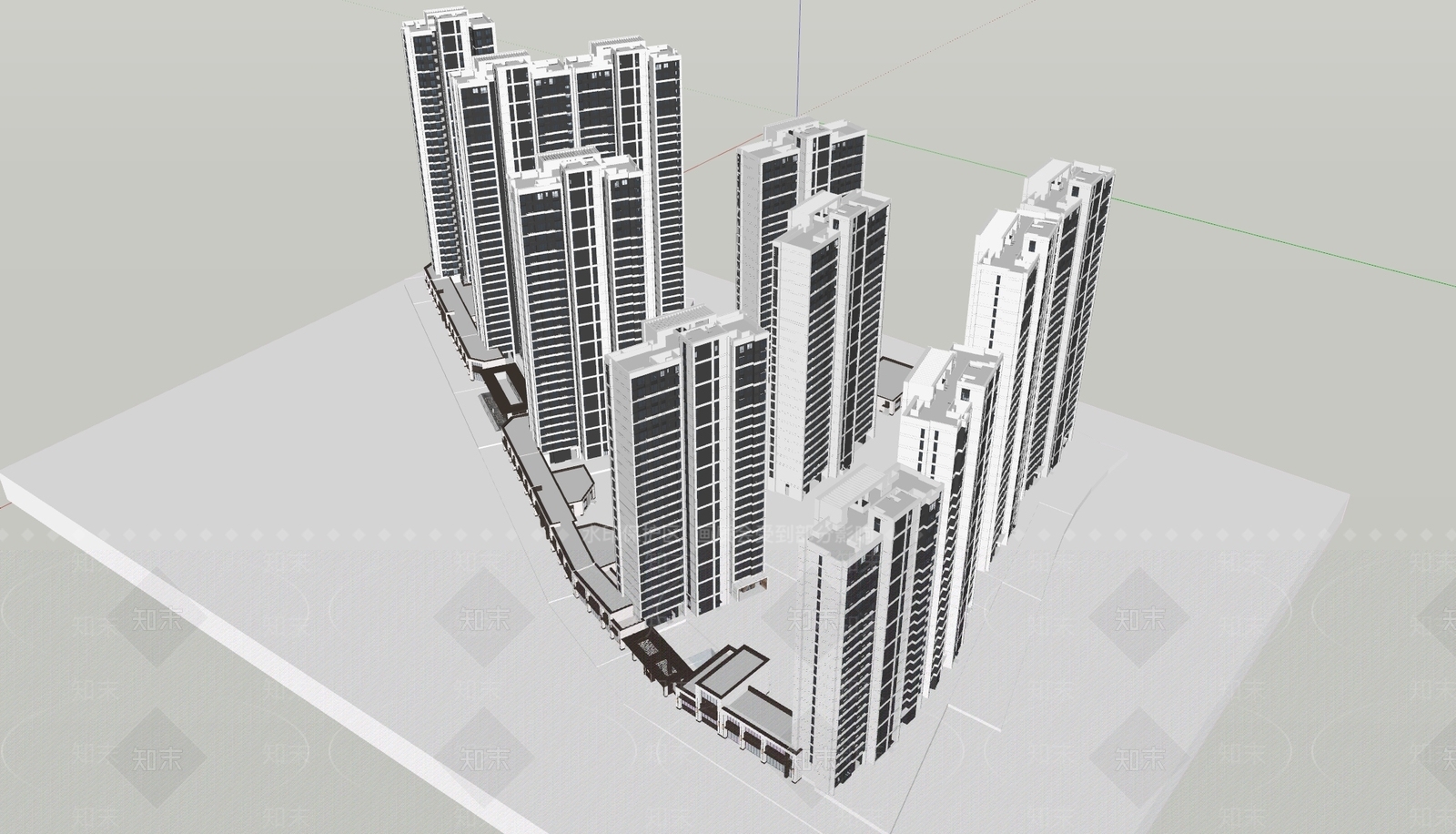 现代小区建筑SU模型下载【ID:1197429115】