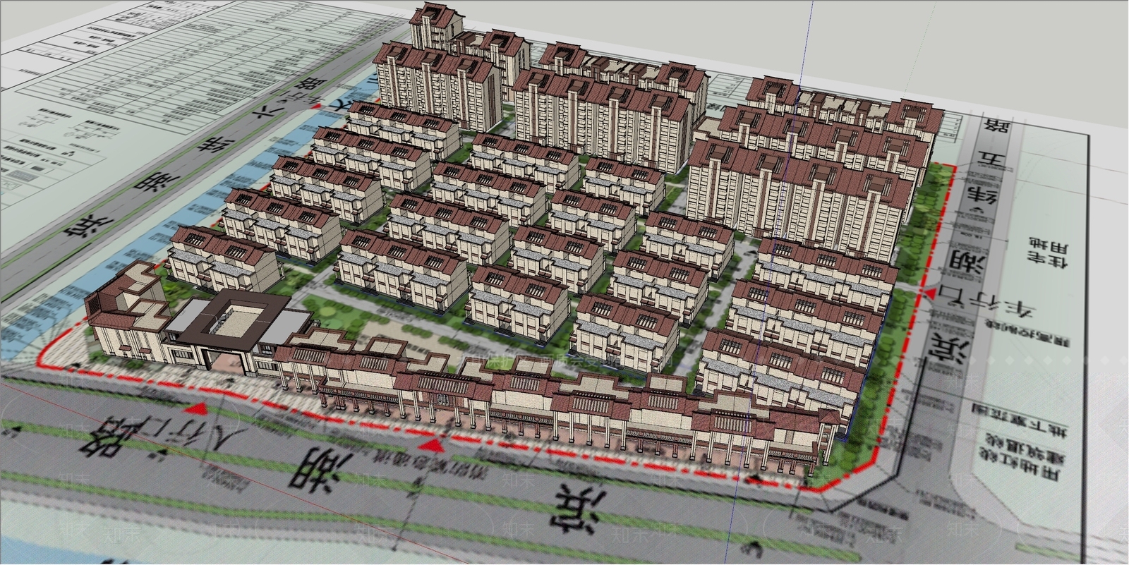 新中式小区建筑SU模型下载【ID:1197434059】