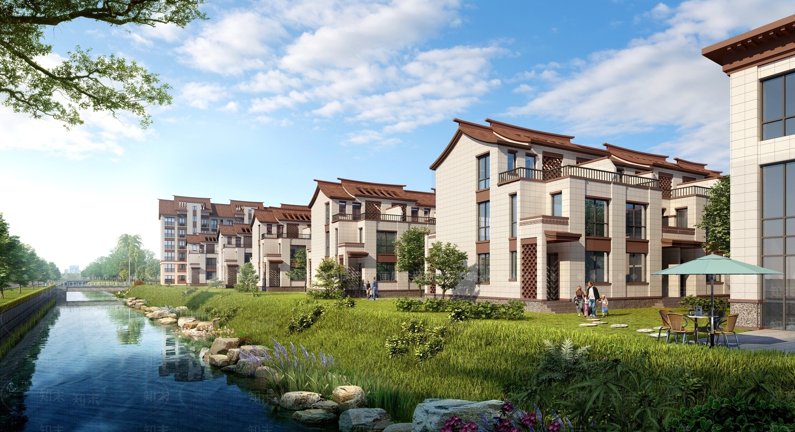 新中式小区建筑SU模型下载【ID:1197434059】