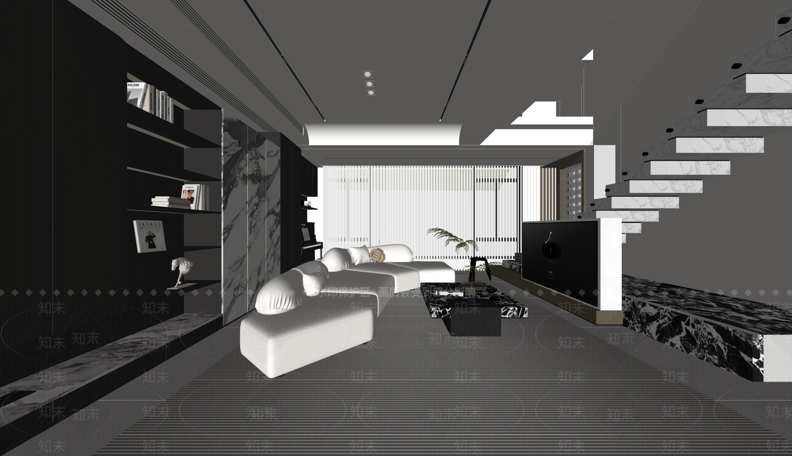 现代别墅客厅SU模型下载【ID:1197436659】