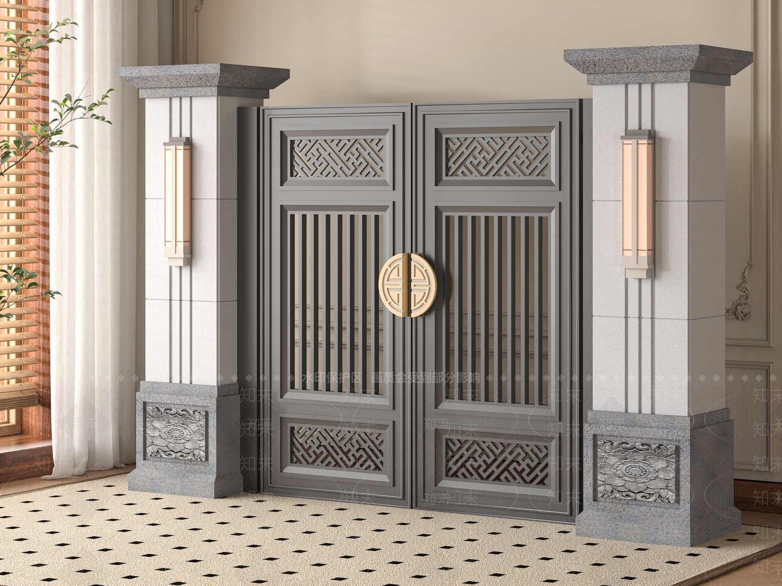 新中式大门3D模型下载【ID:1197438201】
