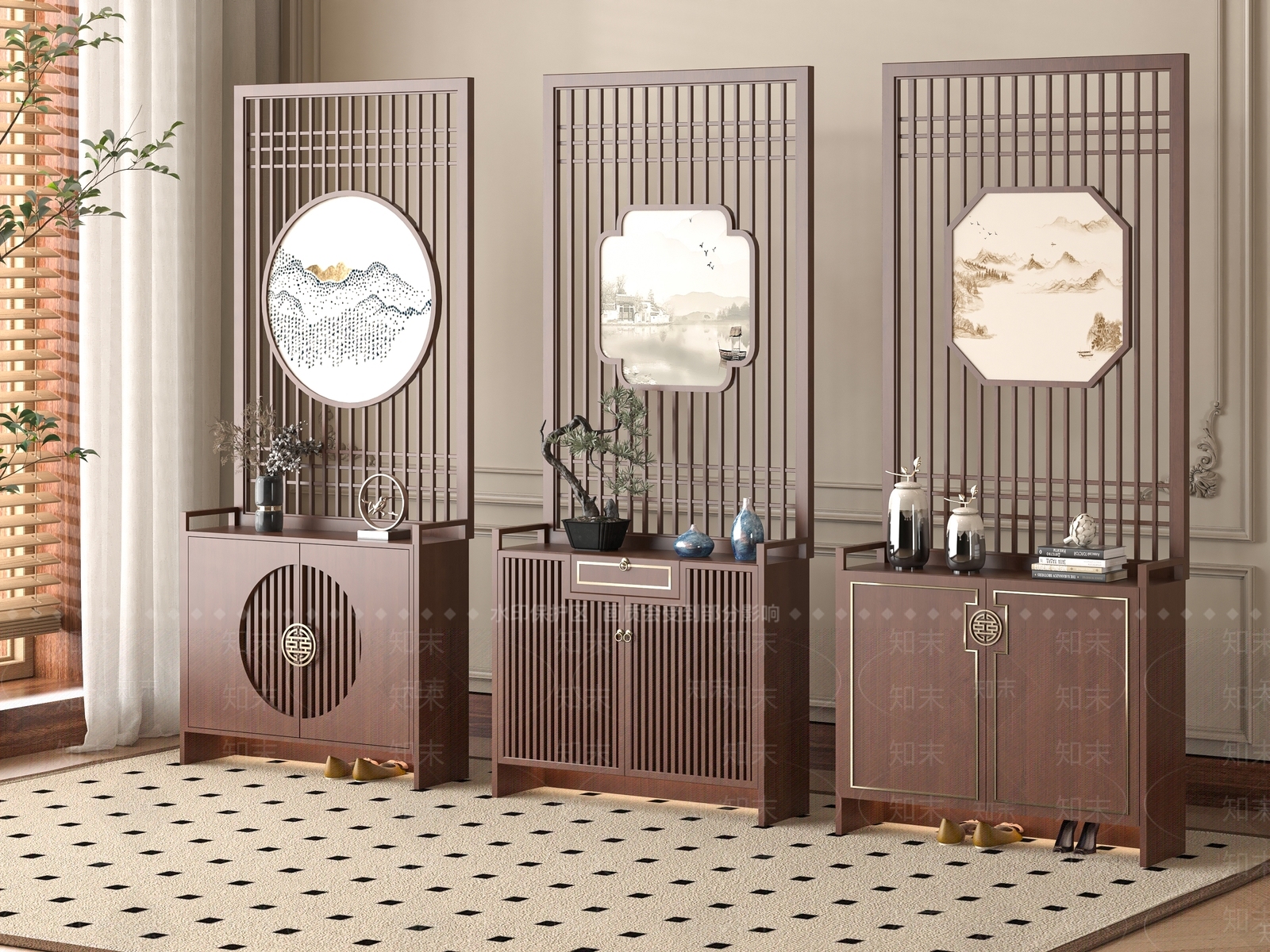 新中式鞋柜3D模型下载【ID:1197441525】